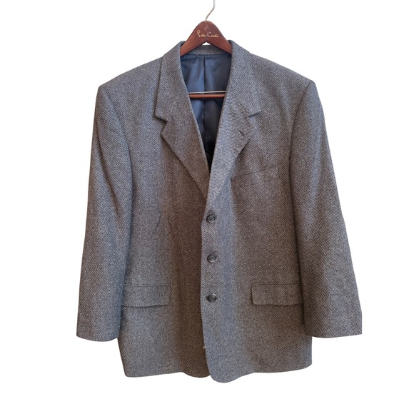 Versini Other - Versini Mens 100% Silk Blazer Grey Black Textured Sport Coat Italy Fabric 48